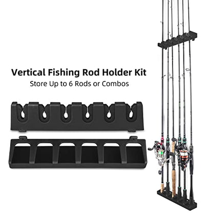 RUNCL Fishing Rod Holder, Rod Sleeve, and Rod Strap Kit, Wall Mounted Vertical Fishing Rod Rack, Fishing Pole Holders Hold Up to 6 5-11mm Rods, Fishing Rod Storage Combo Set - color: C: 1 Set Black