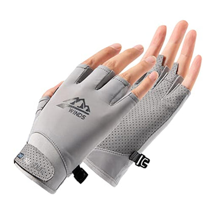 Hotfiary Fishing Gloves Sun Protection Fingerless Glove UV Protection Gloves UPF 50+ SPF for Men Women Kayaking Rowing Driving Hiking Sailing - color: Gray