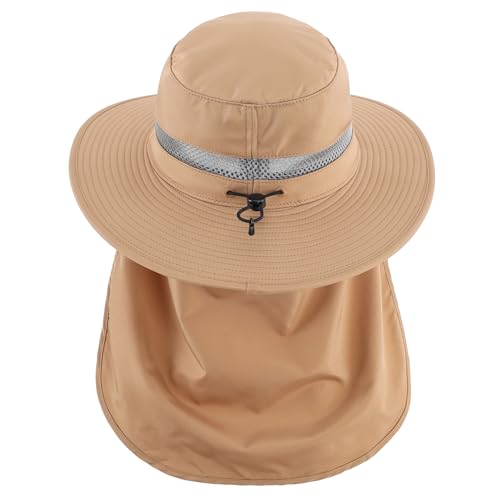 Connectyle UPF 50+ Wide Brim Sun Hat for Men Women UV Protection Fishing Hat with Neck Flap Outdoor Safari Bucket Hiking Hats - color: Dark Khaki