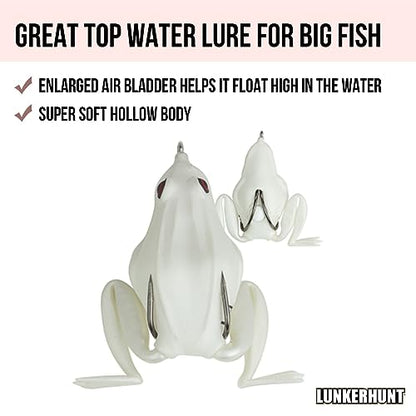 Lunkerhunt - Topwater Fishing Lures for Bass Trout Fishing | Combat Frog Lure for Big Fish | Award Winning Hollow Body Frog Fishing Bait with Weedless Hooks - color: Pearl