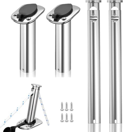 304 Stainless Steel Boat Fender Holder, Adjustable Flush Mount Rod Holder Insert for Fender Lines, 15° Marine Fender Cleat for Pontoon, Yacht, Docking