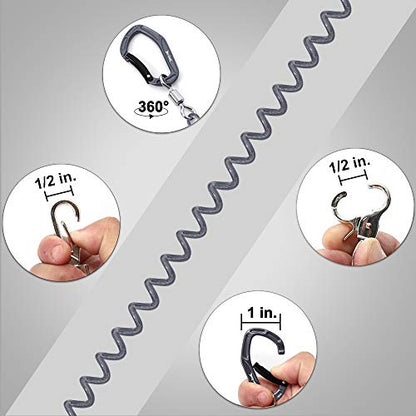 HERCULES M4 Fishing Lanyard, Fishing Pole Tether, Kayak Paddle Leash, Heavy Duty Retractable Coiled Lanyard for Fishing, Rods, Pliers, Boating, Paddles, Kayak - color: Pack of 2 Grey (17.7" Plus, 5.9")