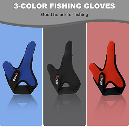 Double-Finger Gloves, 3 Pack Anti-Slip Fishing Glove, Professional Finger Gloves Protector Unisex Elastic Band Glove for Outdoor Fishing - color: Black