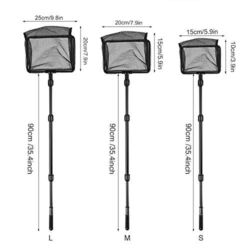 Aquarium Fishing Landing Net, Lightweight Telescoping Floating Catch and Release Tool for Tanks Ponds Plastic Black M 20 x 15 x 90cm 1 Pack - size: Medium