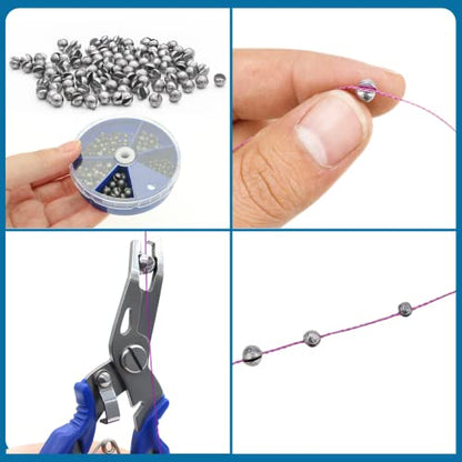 205pcs/117pcs Fishing Weight Sinker 5 Sizes/6 Sizes Lead Weights Round Split Shot Sinker Drop Lead Weights No-Roll Olive Heart Removable Fishing Line Sinkers Kit - color: A-round sinkers 205pcs 5sizes