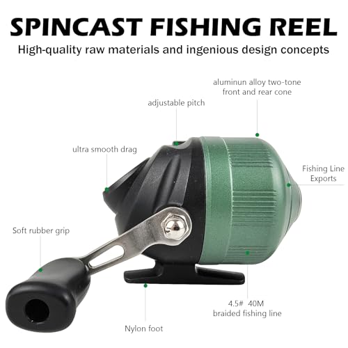 Spincast Fishing Reel, All-Metal Gears, Easy to Use Push Button Casting Design, Changeable Right/Left-Hand Retrieve - color: Green-Black