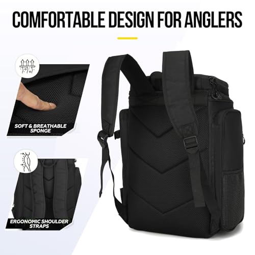 Fishing Backpack with Rod Holder, Durable Waterproof Fishing Bag, 42L Large Capacity Tackle Box Backpack (Black) - color: Black