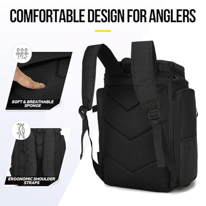 Fishing Backpack with Rod Holder, Durable Waterproof Fishing Bag, 42L Large Capacity Tackle Box Backpack (Black) - color: Black