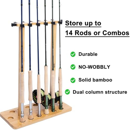 Fishing Pole Rod Racks—Floor Stand Bamboo Fishing Gear Equipment Storage Organizer, Easy Installation - Rectangular rods holder - style: holds up 14 rods