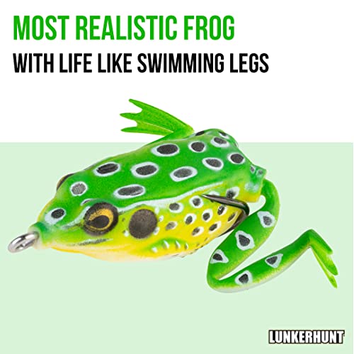 LUNKERHUNT Frog Lure for Bass Fishing | Pocket Frog Fishing Lure 1.75 Inch | Topwater Fishing Lures, Soft Hollow Body, Weedless Hooks for Trout, Pike in Saltwater and Fresh Water - style: Leopard