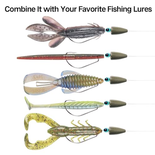 Eupheng Texas Rigs for Bass Fishing, Pre-Rigged Leader Line with Weights Hooks Barrel Swivel Kit Fishing Ready Texas Rig for Bass Perch 5PCS - size: #3/0 Hooks-3/8 oz Weight-5pcs
