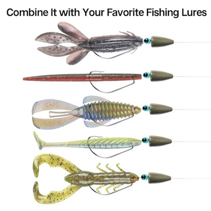 Eupheng Texas Rigs for Bass Fishing, Pre-Rigged Leader Line with Weights Hooks Barrel Swivel Kit Fishing Ready Texas Rig for Bass Perch 5PCS - size: #2/0 Hooks-1/4 oz Weight-5pcs