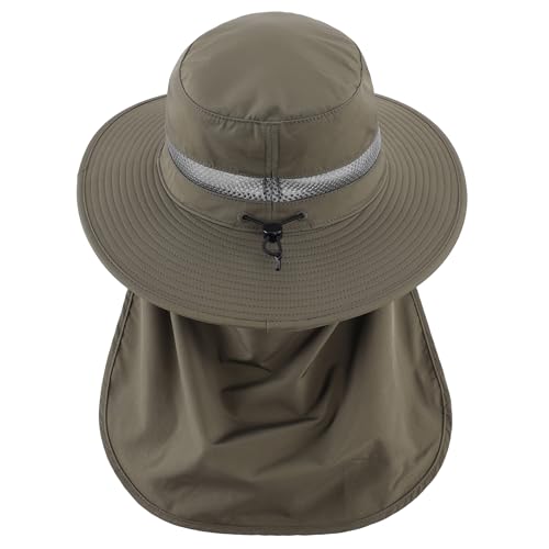 Connectyle UPF 50+ Wide Brim Sun Hat for Men Women UV Protection Fishing Hat with Neck Flap Outdoor Safari Bucket Hiking Hats - color: Army Green