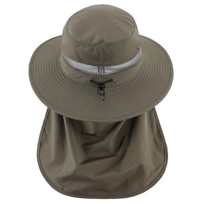 Connectyle UPF 50+ Wide Brim Sun Hat for Men Women UV Protection Fishing Hat with Neck Flap Outdoor Safari Bucket Hiking Hats - color: Army Green