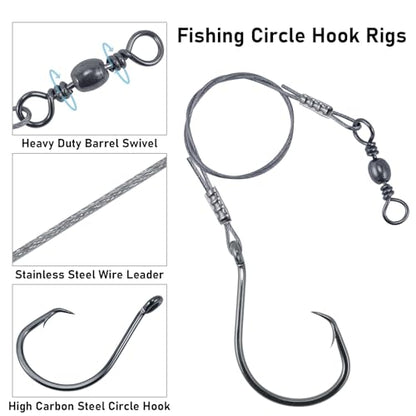 Dr.Fish 30 Pack Circle Hooks Rigs 12" Stainless Steel Wire Leader with 1/0-10/0 Snelled Octopus Hook Saltwater Leader Line Freshwater - size: 3/0-30 Pack