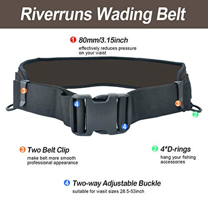 Riverruns Neoprene Adjustable Fishing Wading Belt, Fishing Wader Belt for Men Kayaking. - color: Brown With Tools