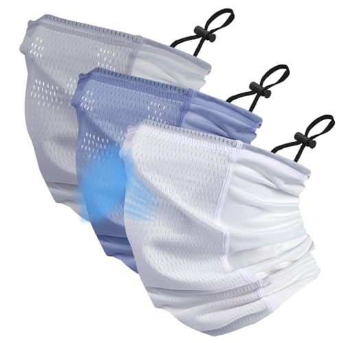 Geyoga 3 Pcs Cooling Neck Gaiter for Men Women Breathable Mesh UV Protection Summer Neck Cover with Mesh Hole Strap Neck Wrap - color: White, Light Gray, Haze Blue