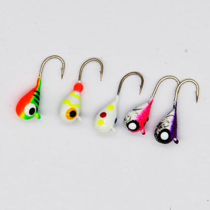 Tungsten Ice Fishing Jig Set Ice Fishing Lures, Max Sensitive Tungsten Tear Drop Ice Jig Head Hook for Panfish, Crappie, Walleye, Perch, Trout, Bluegill - color: 5-Piece Variety, size: 4MM, 1/25 OZ