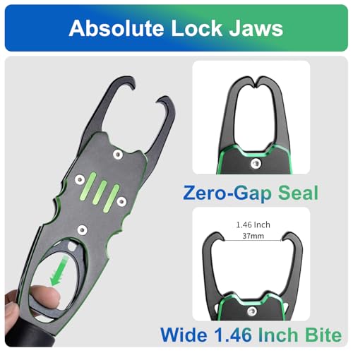 Fish Gripper with Scale 12" Aluminum Alloy Lip Grabber 40lb Capacity 360° Swivel for One-Handed Catch & Release Green - color: Green