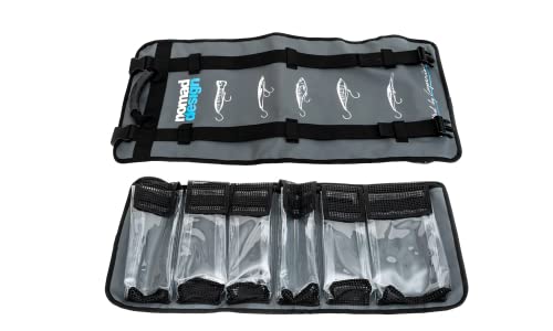 Nomad Design Lure Roll - Medium Size with 6 Pockets Respectively, Portable Waterproof Tarpaulin Fish Lure Bag - Heavy Duty PVC Window, Mesh Cleaning & Drying Tabs - size: Medium