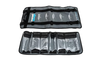 Nomad Design Lure Roll - Medium Size with 6 Pockets Respectively, Portable Waterproof Tarpaulin Fish Lure Bag - Heavy Duty PVC Window, Mesh Cleaning & Drying Tabs - size: Medium