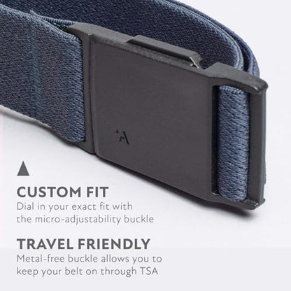 Arcade Belts Mens Explore Belt, Stretch Webbing for Max Comfort & Custom Fit, Metal-Free Buckle, Machine Washable Travel Belt - color: Navy
