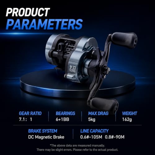 Round DC Baitcasting Reel, Digital Control Anti-Backlash with Signature DC Sound, 7.1:1 Gear Ratio, 17.6LB Drag for Bass Freshwater - color: Right Handed