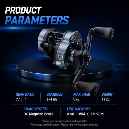 Round DC Baitcasting Reel, Digital Control Anti-Backlash with Signature DC Sound, 7.1:1 Gear Ratio, 17.6LB Drag for Bass Freshwater - color: Right Handed