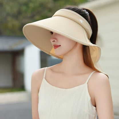 Sun Visor Hats for Women Wide Brim UPF 50+ UV Sun Protection Visor Hats Casual Adjustable Roll up Summer Beach Caps - color: B-khaki