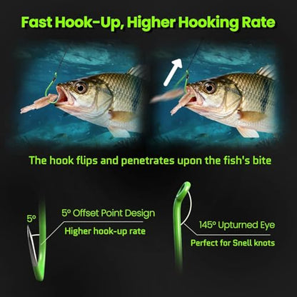 FishTrip 50 Pcs Octopus Fishing Hooks, Circle Hooks for Saltwater Fishing | Offset Beak High Carbon Steel Live Bait Fish Hooks Fluorescent Green Freshwater for Rigs Catfish, Bass Tuna, Walleye, Trout - size: 6#_50pcs