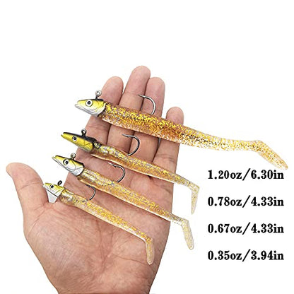Lead Head Jigs Soft Lures for Hunting or Fishing Lures Swimbaits with Hooks,Artificial Fishing Baits for Saltwater & Freshwater(5pcs/Set) - color: 0.78oz-4.3"