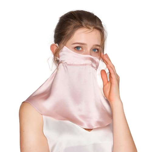 UPF 50+ Pure Silk Face Cover UV Protection Sunscreen Sun Protection Face Mask Reusable Sport Face Scarf Mask for Women - color: Pink