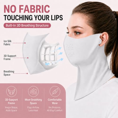 Ice Silk Sun Protection Face Mask for Women, Breathable Cooling Face Cover with Neck Coverage, Driving，Golf，Hiking - color: Light Grey