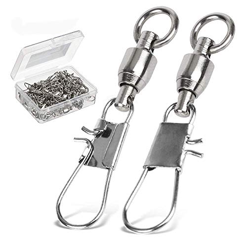 AMYSPORTS Fishing Swivels with Interlock Snap Ball Bearing Swivels Fishing Snap Swivels Saltwater Freshwater Fishing Tackle Leader Lure Jigs Line Fishing Connector - size: size2 (29lb) 25 pcs