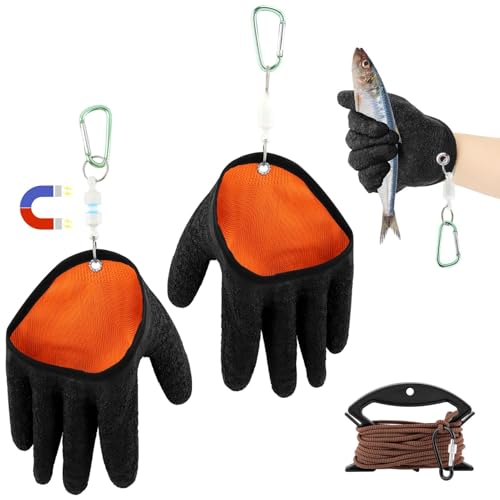 2PCS Fishing Gloves with Magnet Release, Non-Slip Fishing Catching Gloves, Puncture-Proof, Waterproof, Quick-Dry,Professional Fishing Glove for Handling Fish