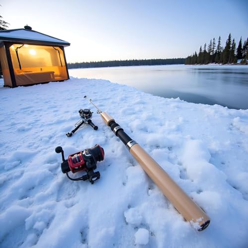 Ice Fishing Rod Combo - Telescopic Fishing Rod, Ergonomic Ice Fishing Gear,Retractable Winter Fishing Pole, Cold Weather Fishing Rod, Portable Rod Combo Suitable for Trout,Walleye and Perch（Pale Pink）