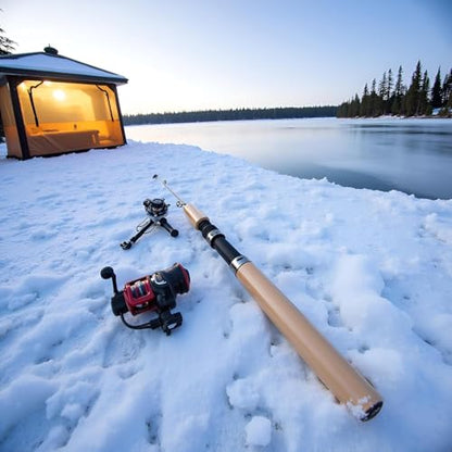 Ice Fishing Rod Combo - Telescopic Fishing Rod, Ergonomic Ice Fishing Gear,Retractable Winter Fishing Pole, Cold Weather Fishing Rod, Portable Rod Combo Suitable for Trout,Walleye and Perch（Pale Pink）