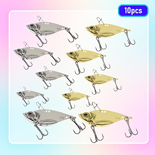 5PCS/10PCS Fishing Lures, Metal VIB Hard Blade Baits, Spinner Spoon Metal Fishing Spoon Crankbaits Swimbaits for Trout Walleye Crappie - color: A-10PCS