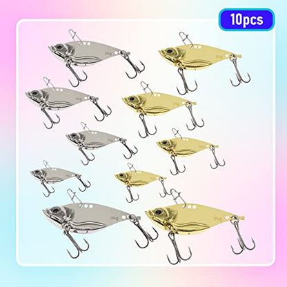 5PCS/10PCS Fishing Lures, Metal VIB Hard Blade Baits, Spinner Spoon Metal Fishing Spoon Crankbaits Swimbaits for Trout Walleye Crappie - color: A-10PCS