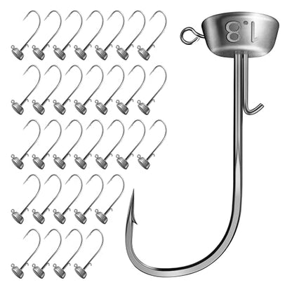 Ned Rig Jig Heads Kit – 30pcs Mushroom Jighead Hooks for Bass & Crappie Fishing Lures, Perfect for Soft Plastic Baits in Freshwater & Saltwater - size: 1/8oz