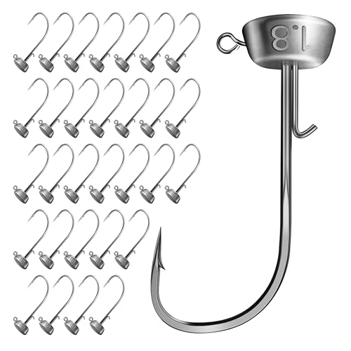 Ned Rig Jig Heads Kit – 30pcs Mushroom Jighead Hooks for Bass & Crappie Fishing Lures, Perfect for Soft Plastic Baits in Freshwater & Saltwater - size: 1/12oz