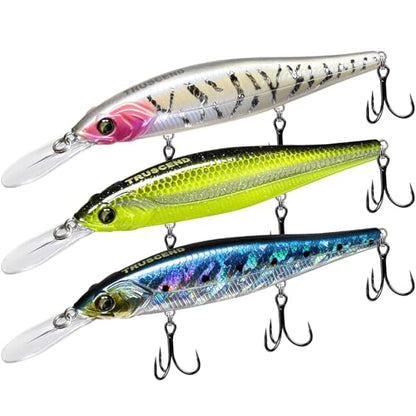 TRUSCEND Suspending Jerkbait, Rattle Minnow Lures with BKK Hooks, Freshwater Bass Trout Striper Walleye Pike Fishing Lures, Variety Pack for All Water Conditions, Premium Fishing Gear and Gifts - color: A3-4.3",0.6oz