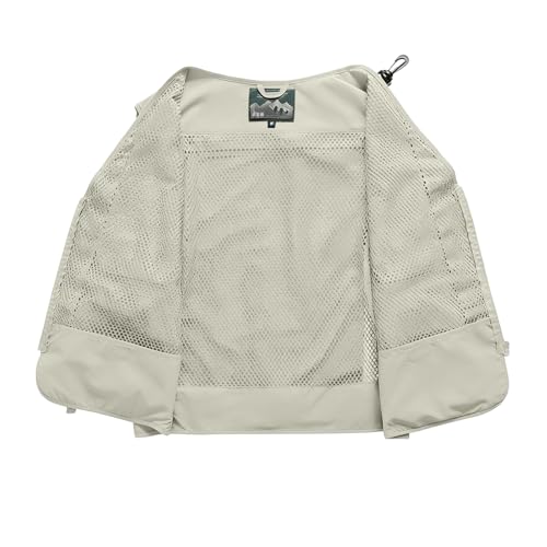 Men's Fishing Vest Casual Utility Lightweight Cargo Vest with Multi Pockets Outdoor Safari Photo Travel Jacket Vest - color: Y004- Beige, size: Small