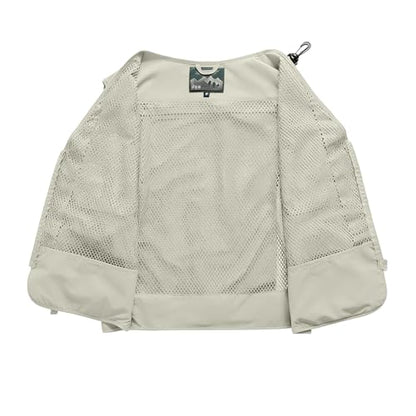 Men's Fishing Vest Casual Utility Lightweight Cargo Vest with Multi Pockets Outdoor Safari Photo Travel Jacket Vest - color: Y004- Beige, size: XX-Large