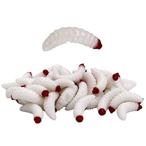 50PCs 2.4cm Maggot Soft Baits, Fresh Water Fishing Bait, Soft Fishing Lures, Bass Fishing Worms, for Lake Fishing Freshwater Saltwater Lake Ice Sea Fishing, Mackerel, Mullet - color: B
