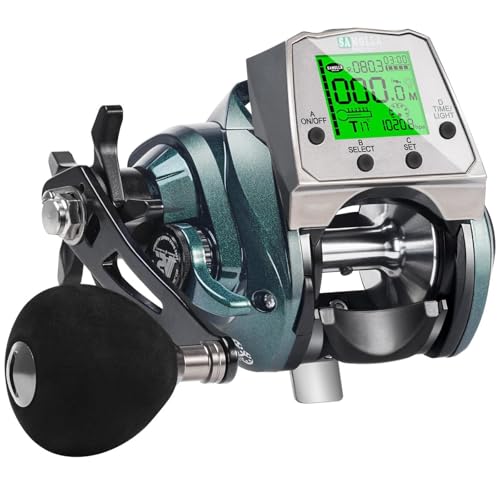 Digital Baitcasting Fishing Reel with LCD Display,8 oz Ultralight Electric Baitcaster Reel, 22-35 Lb Max Drag,6.3:1/7.2:1 Gear Ratio,Left/Right Handed,Compact Design for Freshwater & Saltwater - color: Greener-Left Hand, size: 35Lb-12 Smart