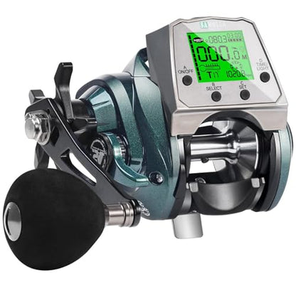 Digital Baitcasting Fishing Reel with LCD Display,8 oz Ultralight Electric Baitcaster Reel, 22-35 Lb Max Drag,6.3:1/7.2:1 Gear Ratio,Left/Right Handed,Compact Design for Freshwater & Saltwater - color: Greener-Left Hand, size: 35Lb-12 Smart