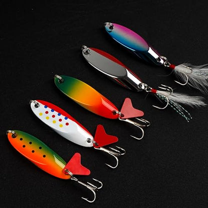 Fishing Spoons Fishing Lures Casting Trout Spoons with Treble Hook Jigging Spoons Hard Metal Spinner Baits for Trout Pike bass Crappie Walleye Freshwater Saltwater Fishing - size: 10g(3/8oz)-5pcs