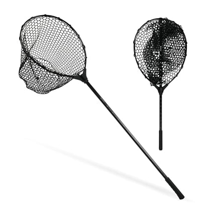 Black Paw Fish Landing Net with Soft Rubber Mesh Bag, Large Fishing Net with Built in Length Scale, Extend to 36-55 Inches