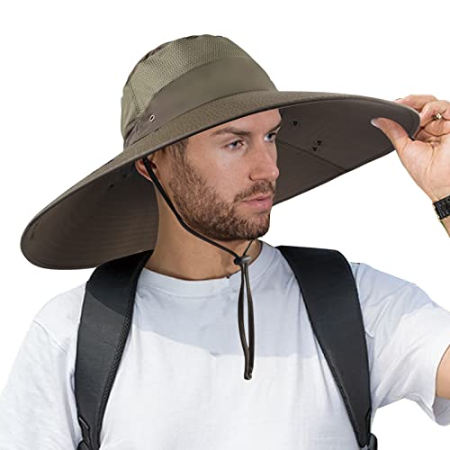 Super Wide Brim Fishing Hat UPF 50+ Sun Safari Hat with Removable Neck Face Flap - color: Army Green